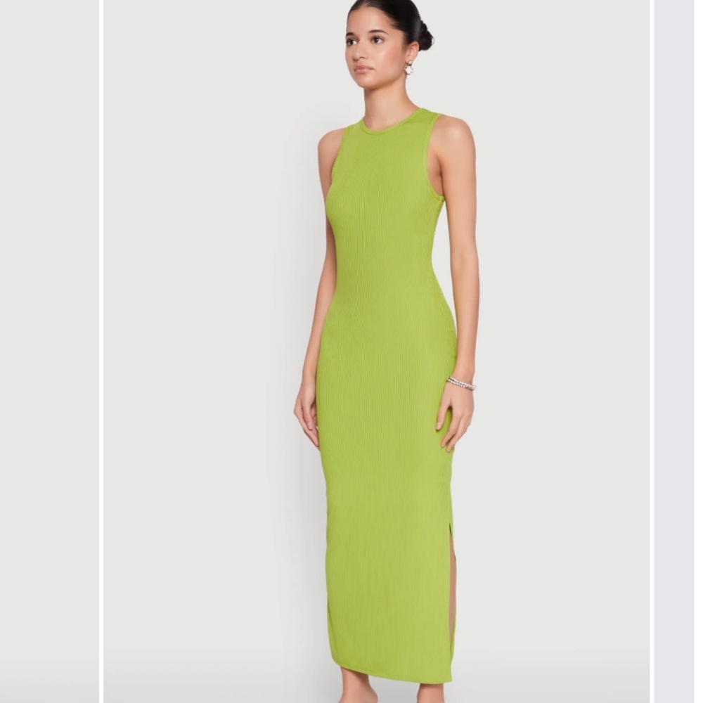 SHEIN Lime Green Sleeveless Midi Dress